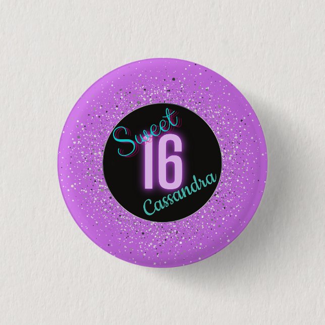 Badge Rond 2,50 Cm Sweet 16 violet argenté brillance personnalisée (Devant)