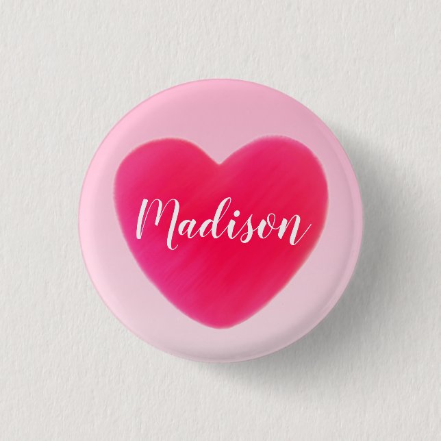 Badge Rond 2,50 Cm Sweet Bright Rose Coeur Personnalisé (Devant)