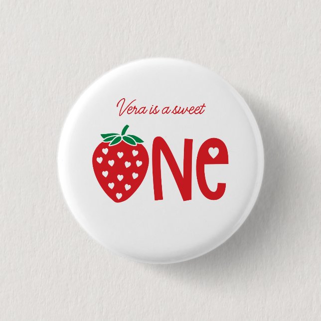 Badge Rond 2,50 Cm Sweet One Strawberry Thème Premier anniversaire (Devant)