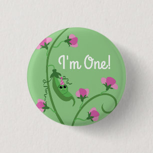 Badge Rond 2,50 Cm Sweet Pea Cute 1er Anniversaire