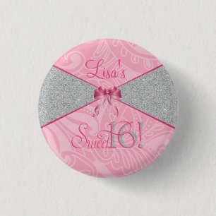 Badge Rond 2,50 Cm Sweet sixteen, parties scintillantes de rose