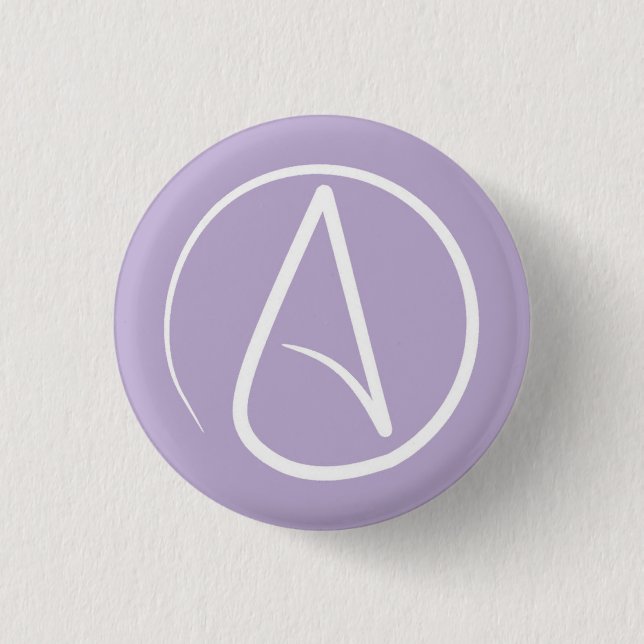 Badge Rond 2,50 Cm Symbole athée : blanc sur lavande (Devant)