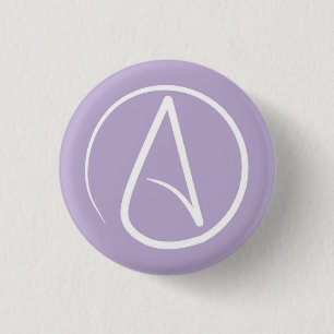 Badge Rond 2,50 Cm Symbole athée : blanc sur lavande
