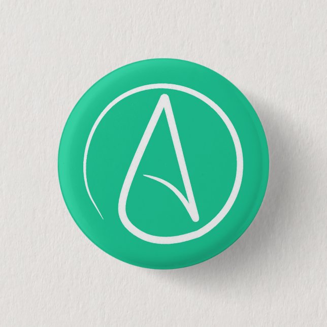 Badge Rond 2,50 Cm Symbole athée : blanc sur vert menthe (Devant)