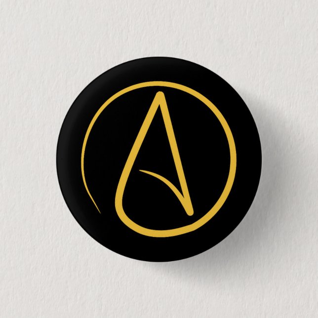 Badge Rond 2,50 Cm Symbole athée : jaune sur le noir (Devant)