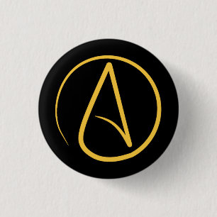 Badge Rond 2,50 Cm Symbole athée : jaune sur le noir