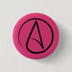 Badge Rond 2,50 Cm Symbole athée : noir sur fuchsia