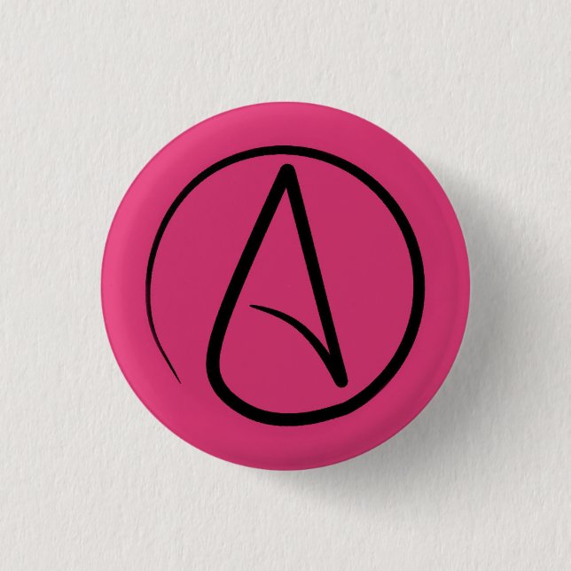 Badge Rond 2,50 Cm Symbole athée : noir sur fuchsia (Devant)