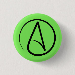 Badge Rond 2,50 Cm Symbole athée : noir sur vert citron