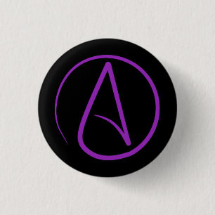 Badge Rond 2,50 Cm Symbole athée : violet sur noir