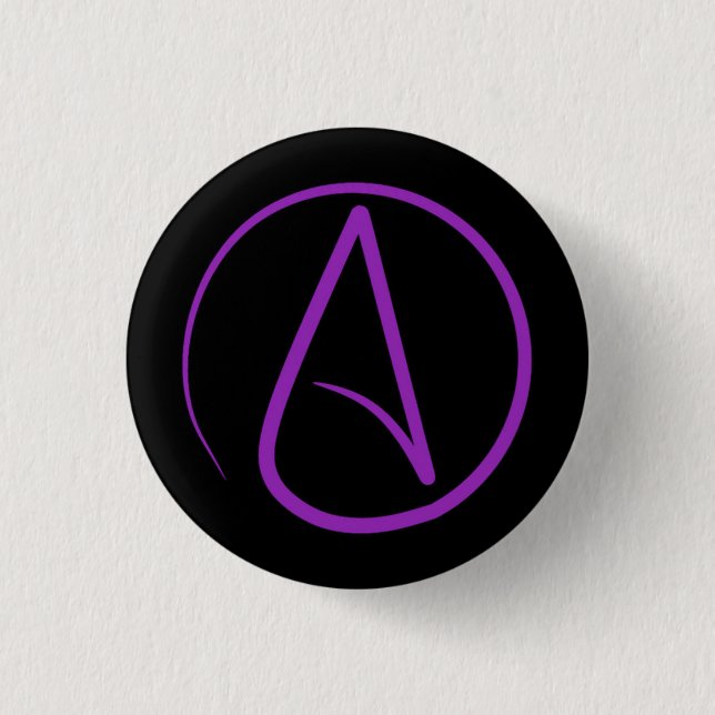 Badge Rond 2,50 Cm Symbole athée : violet sur noir (Devant)