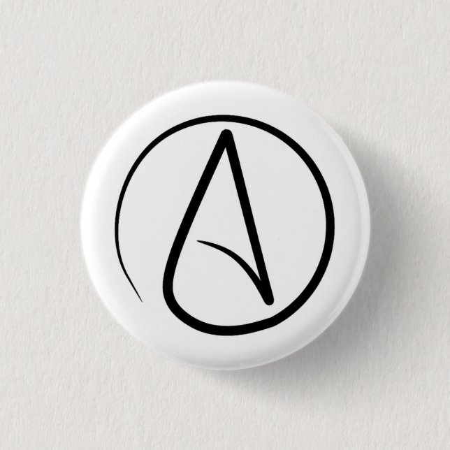 Badge Rond 2,50 Cm Symbole athéisme : noir sur blanc (Devant)