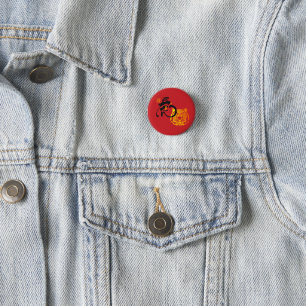 Badge Rond 2,50 Cm Symbole chinois de tigre rouge Chinoiserie Chic