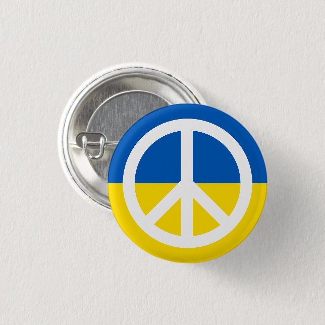Badge Rond 2,50 Cm Symbole de paix avec le drapeau ukrainien anti-gue (Devant & derrière)