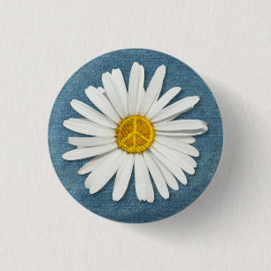 Badge Rond 2,50 Cm Symbole de paix intérieur Fleur de Faisy - Denim 