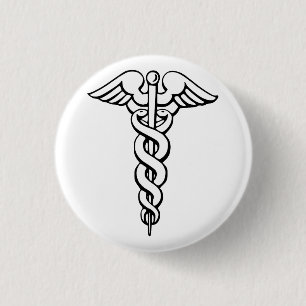 Badge Rond 2,50 Cm Symbole médical du caducée