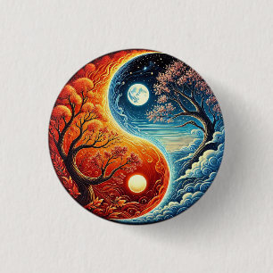 Badge Rond 2,50 Cm ☯️ Symbole Mystique Équilibre Yin Yang Feu Eau