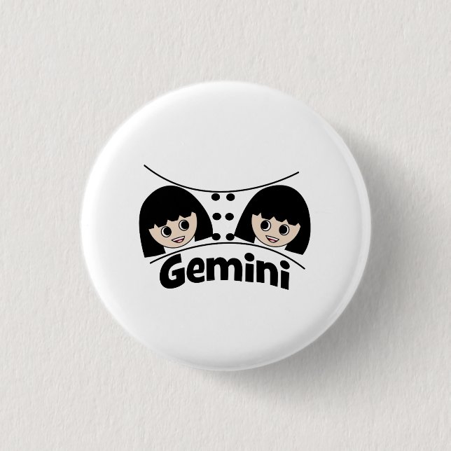 Badge Rond 2,50 Cm SYMBOLE Zodiaque Gemini Anniversaire Jumeaux Fille (Devant)