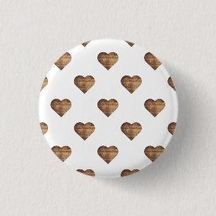 Badge Rond 2,50 Cm Symétrique Grand coeur en bois Brown rustique