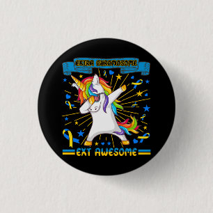 Badge Rond 2,50 Cm Syndrome de Unicorn Down conscience extra chromoso