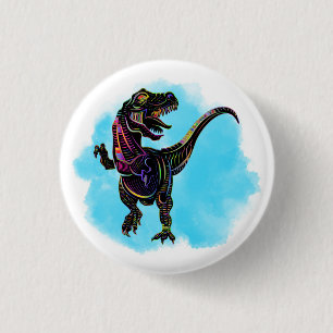 Badge Rond 2,50 Cm T-Rex Arc-en-Ciel
