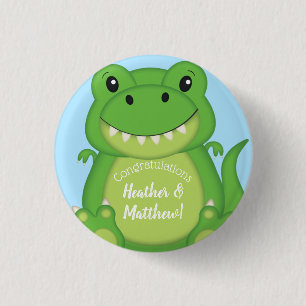 Badge Rond 2,50 Cm T-Rex Dinosaur Baby shower Bleu