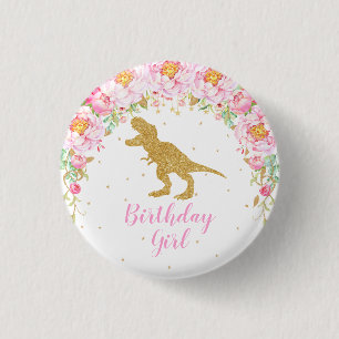 Badge Rond 2,50 Cm T-Rex Floral Dinosaur Anniversaire Guest d'honneur