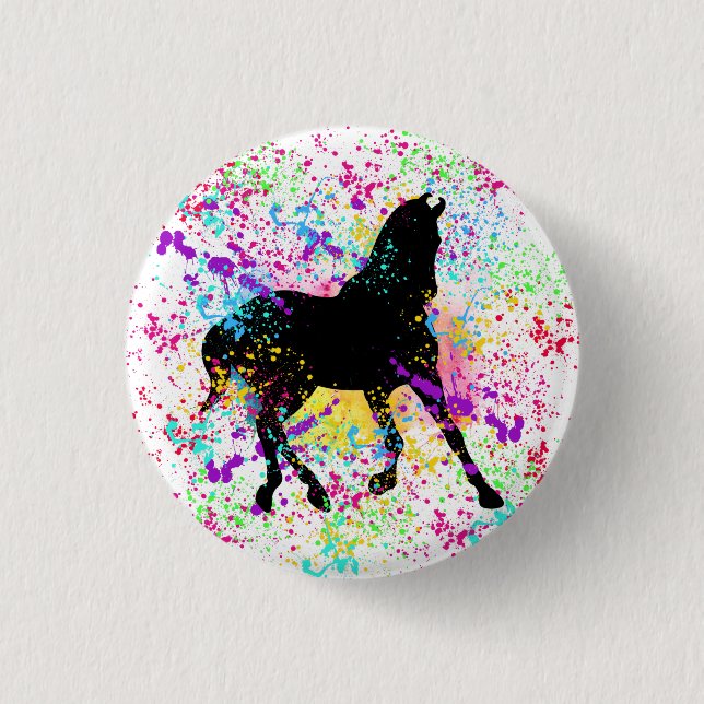 Badge Rond 2,50 Cm T-Shirt de peinture de cheval noir (Devant)