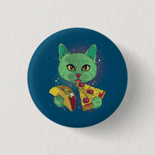 Badge Rond 2,50 Cm Taco et Pizza Cosmic Space Cat
