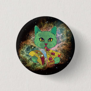 Badge Rond 2,50 Cm Taco et Pizza Cosmic Space Cat