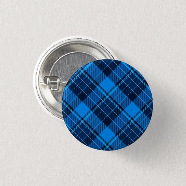 Badge Rond 2,50 Cm Tartan noir bleu (Devant & derrière)