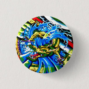 Badge Rond 2,50 Cm tatouage de dragon oriental Cool