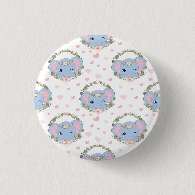 Badge Rond 2,50 Cm Tatouage d'Elephant And Flower (Devant)