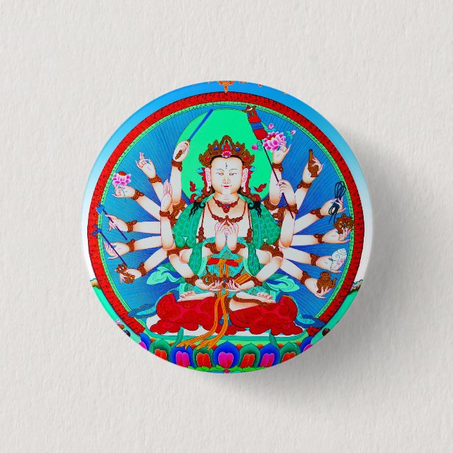 Badge Rond 2,50 Cm Tatouage tibétain Cool Cundhi Bodhisattva (Devant)