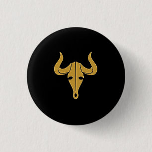 Badge Rond 2,50 Cm Taureau d'or avec de longs klaxons