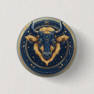Badge Rond 2,50 Cm Taureau Zodiaque Emblème Taureau Avec Anneau D'Or