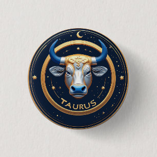 Badge Rond 2,50 Cm Taureau Zodiaque Emblème Taureau Avec Anneau Doré