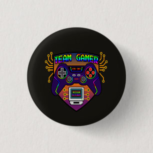 Badge Rond 2,50 Cm Team Gamer, pin’s jeux vidéo manette rétro