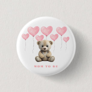 Badge Rond 2,50 Cm Teddy Ours rose Ballons Fille Maman à être