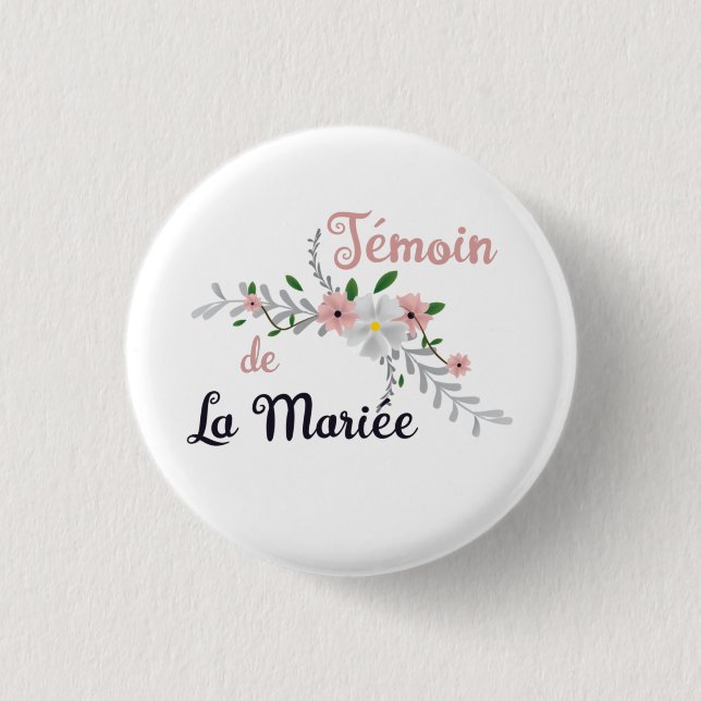 Badge Rond 2,50 Cm Témoin de la Mariée - mariage bucolique  (Devant)