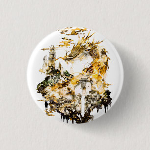 Badge Rond 2,50 Cm Temple de dragon de la mythologie asiatique majest