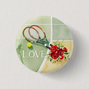 Badge Rond 2,50 Cm Tennis ballon avec mot LOVE sur court