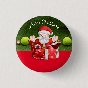 Badge Rond 2,50 Cm Tennis Joyeux Noël avec balle et Père Noël