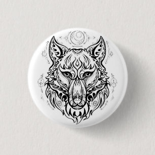 Badge Rond 2,50 Cm Tête de loup aux décorations ethniques