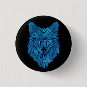 Badge Rond 2,50 Cm Tête de loup bleu Poly