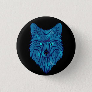 Badge Rond 2,50 Cm Tête de loup bleu Poly