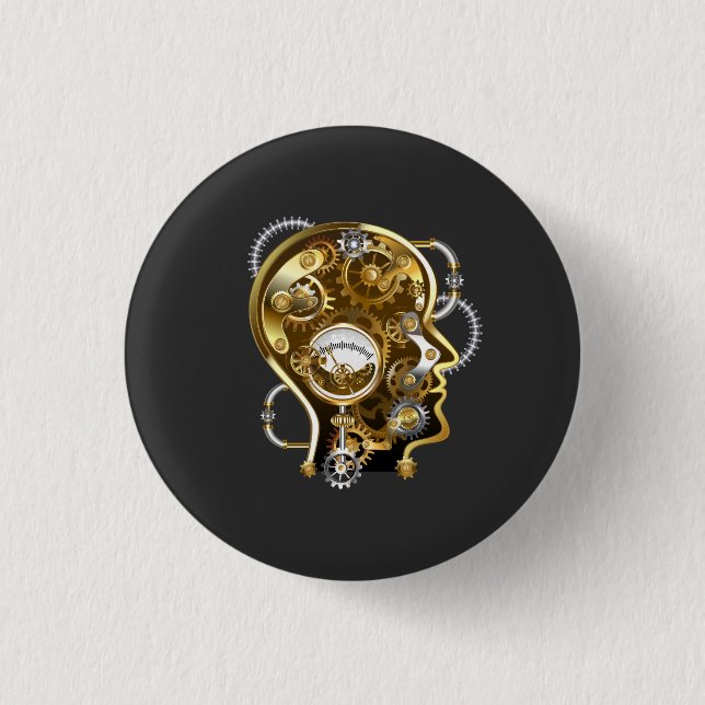 Badge Rond 2,50 Cm Tête de Steampunk avec manomètre (Devant)