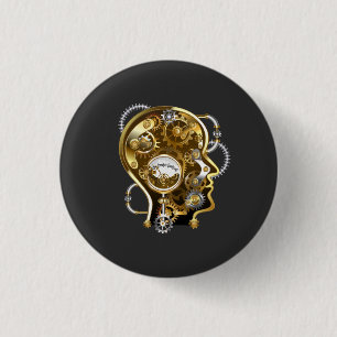 Badge Rond 2,50 Cm Tête de Steampunk avec manomètre