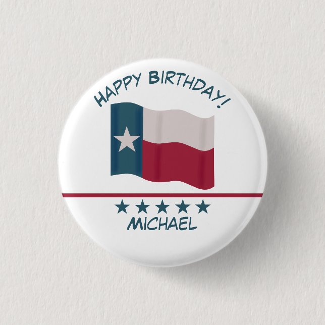 Badge Rond 2,50 Cm Texas Lone Star Drapeau Nom Personnaliser Annivers (Devant)