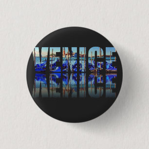 Badge Rond 2,50 Cm Texte de Venise avec réflexion